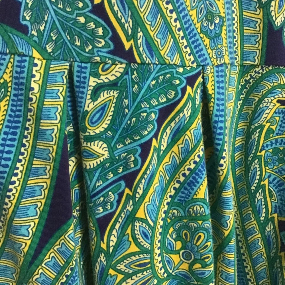 Isaac Mizrahi Live! Blue Green Yellow Paisley Short Sleeve Dress, Size L - Picture 6 of 10